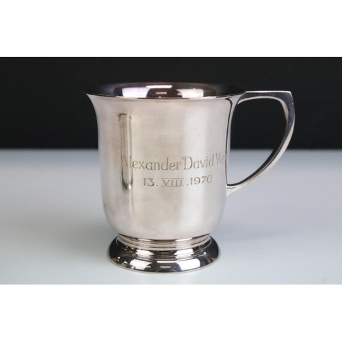 609 - Silver hallmarked mustard pot of cylindrical form with scrolled handle (hallmarked London 1937, Coll... 