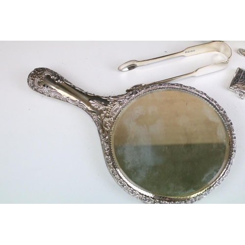 625 - Collection of silver items to include a Mappin & Webb footed dish (Sheffield 1931), hand mirror (28c... 