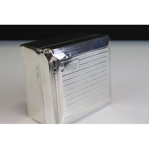 645 - Early 20th C silver cigarette case with engine tuned decoration, circa 1920s (hallmarks rubbed), app... 