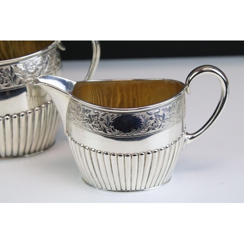 662 - Victorian four-piece silver tea set, of gadrooned form, with a band of floral & foliate decoration, ... 