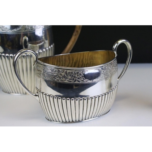 662 - Victorian four-piece silver tea set, of gadrooned form, with a band of floral & foliate decoration, ... 