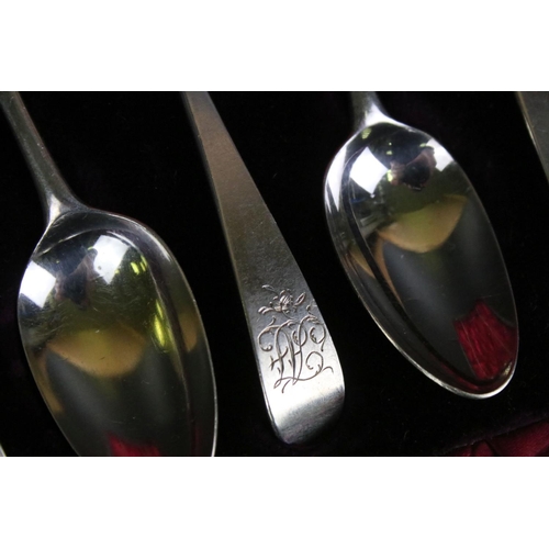 676 - 1930's Set of six silver tea / coffee spoons with flat-ended terminals, approx 11cm long, Sheffield ... 