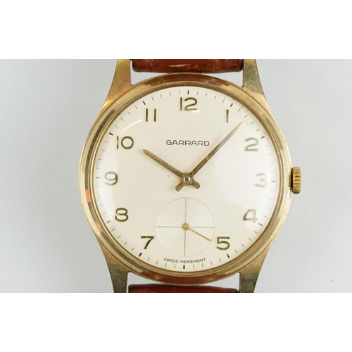 507 - Garrard gold plated wrist watch having a cream dial with arabic numerals to the chapter ring and sub... 