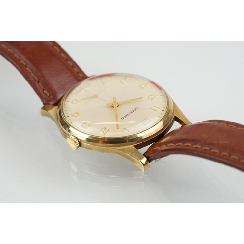 507 - Garrard gold plated wrist watch having a cream dial with arabic numerals to the chapter ring and sub... 