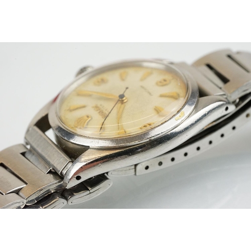 509 - Rolex Oyster Precision stainless steel wrist watch having a round textured dial with triangular bato... 