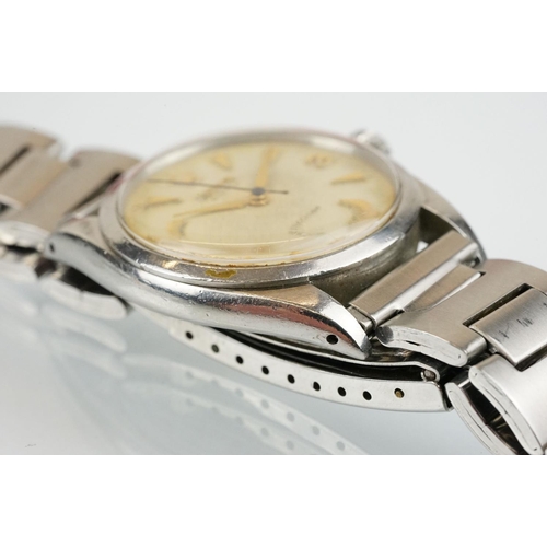 509 - Rolex Oyster Precision stainless steel wrist watch having a round textured dial with triangular bato... 