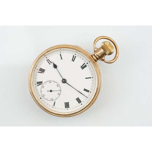 513 - 9ct gold open faced pocket watch having a white enamelled dial with roman numerals to the chapter ri... 