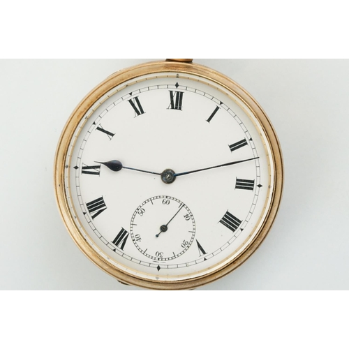 513 - 9ct gold open faced pocket watch having a white enamelled dial with roman numerals to the chapter ri... 