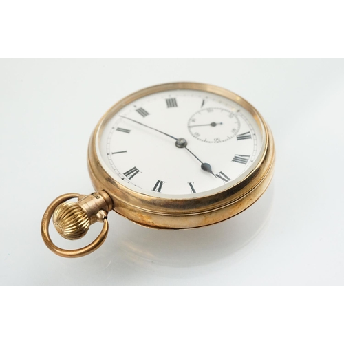 513 - 9ct gold open faced pocket watch having a white enamelled dial with roman numerals to the chapter ri... 