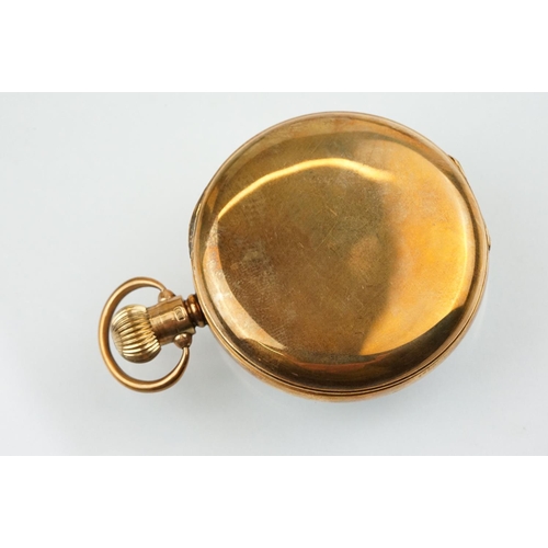 513 - 9ct gold open faced pocket watch having a white enamelled dial with roman numerals to the chapter ri... 