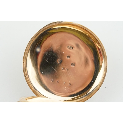 513 - 9ct gold open faced pocket watch having a white enamelled dial with roman numerals to the chapter ri... 