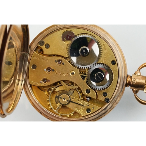 513 - 9ct gold open faced pocket watch having a white enamelled dial with roman numerals to the chapter ri... 