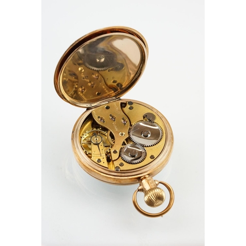 513 - 9ct gold open faced pocket watch having a white enamelled dial with roman numerals to the chapter ri... 