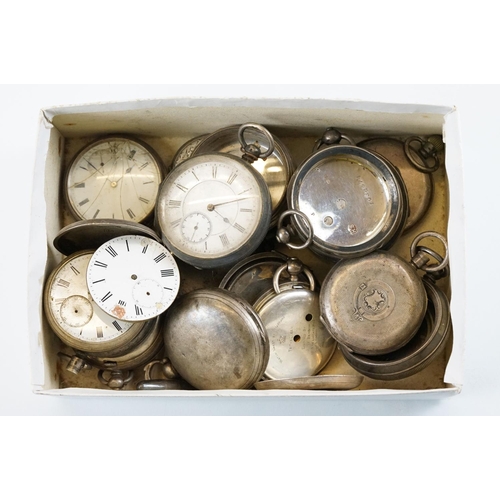 514 - Collection of silver pocket watches and a selection of silver pocket watch cases. Watch cases all ha... 