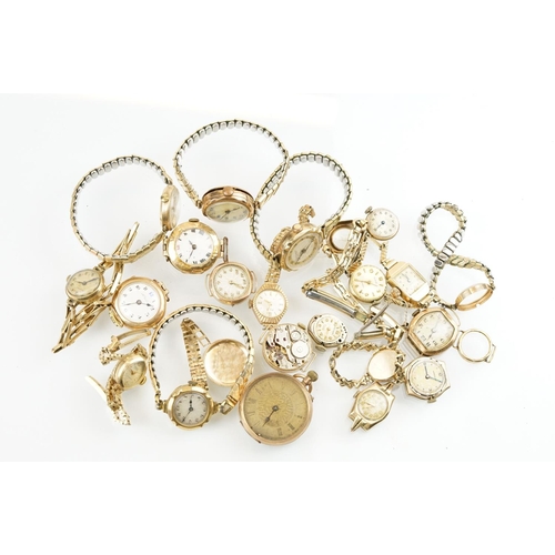 515 - Collection of 9ct gold cased vintage wrist watches including some on rolled gold or gold tone expand... 