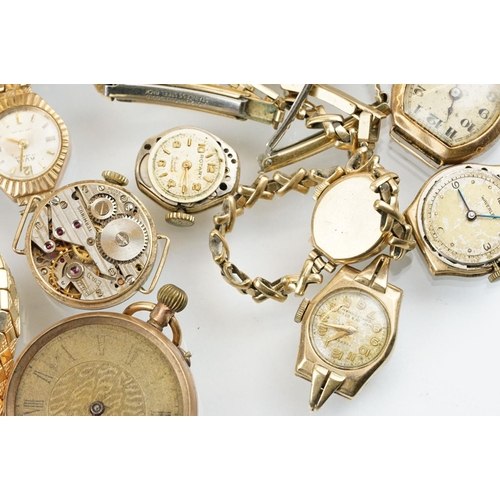 515 - Collection of 9ct gold cased vintage wrist watches including some on rolled gold or gold tone expand... 