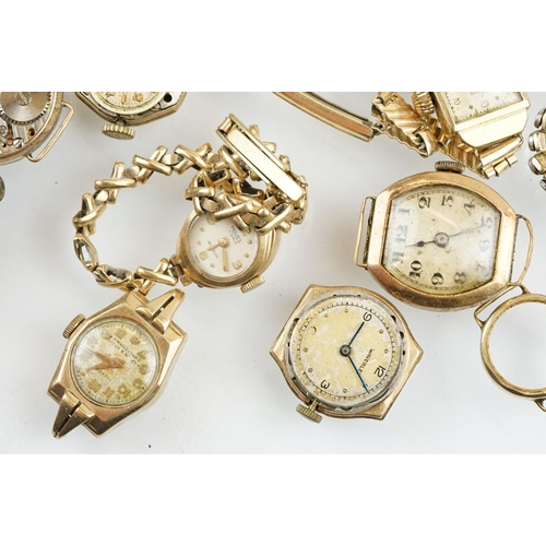 515 - Collection of 9ct gold cased vintage wrist watches including some on rolled gold or gold tone expand... 