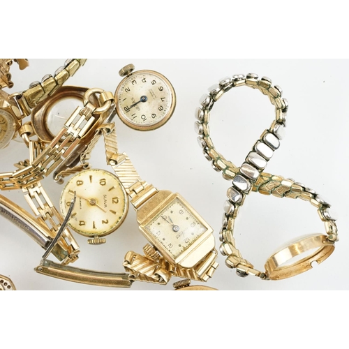 515 - Collection of 9ct gold cased vintage wrist watches including some on rolled gold or gold tone expand... 