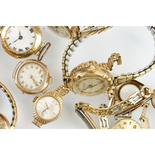 515 - Collection of 9ct gold cased vintage wrist watches including some on rolled gold or gold tone expand... 