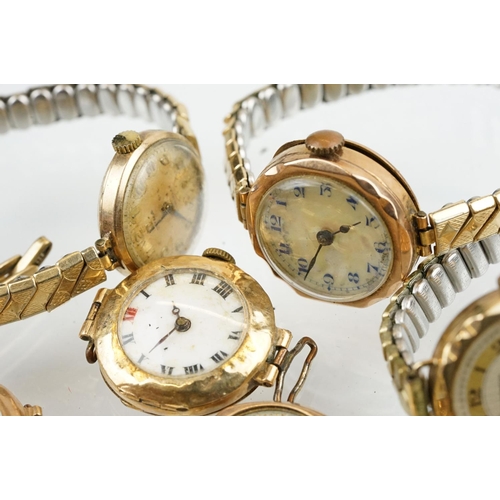 515 - Collection of 9ct gold cased vintage wrist watches including some on rolled gold or gold tone expand... 