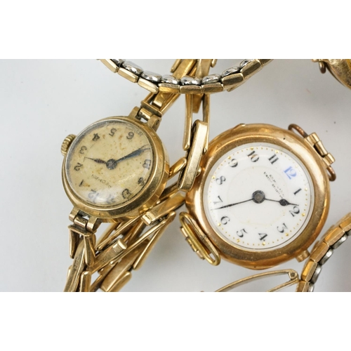 515 - Collection of 9ct gold cased vintage wrist watches including some on rolled gold or gold tone expand... 