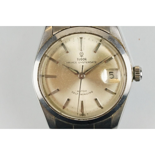 516 - Tudor Prince Oysterdate rotor self winding wrist watch having a silvered dial, date aperture to thre... 