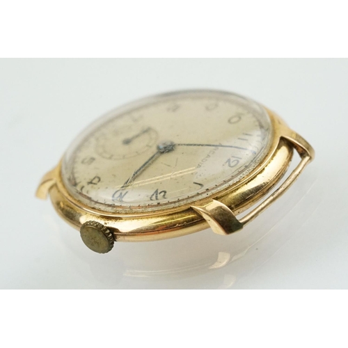 518 - Art Deco Rolex 9ct gold wrist watch having a silvered dial with arabic numerals to the chapter ring,... 