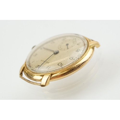 518 - Art Deco Rolex 9ct gold wrist watch having a silvered dial with arabic numerals to the chapter ring,... 