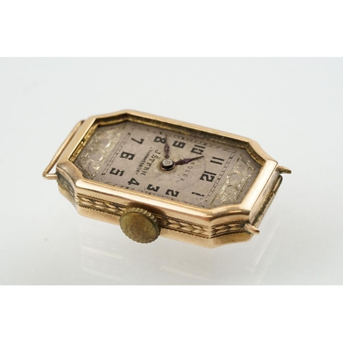 518 - Art Deco Rolex 9ct gold wrist watch having a silvered dial with arabic numerals to the chapter ring,... 