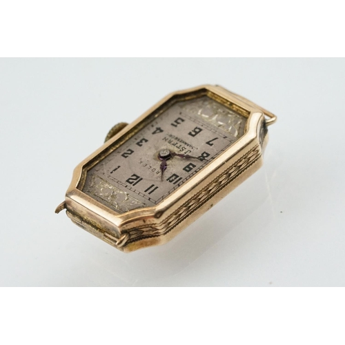 518 - Art Deco Rolex 9ct gold wrist watch having a silvered dial with arabic numerals to the chapter ring,... 