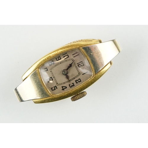 524 - Group of five mid Century gold wrist watches to include a square faced 18ct gold cased watch, the ot... 