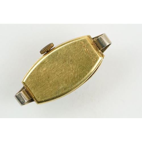 524 - Group of five mid Century gold wrist watches to include a square faced 18ct gold cased watch, the ot... 