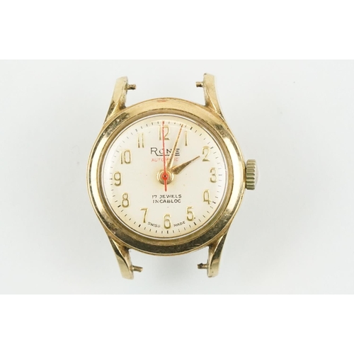 524 - Group of five mid Century gold wrist watches to include a square faced 18ct gold cased watch, the ot... 