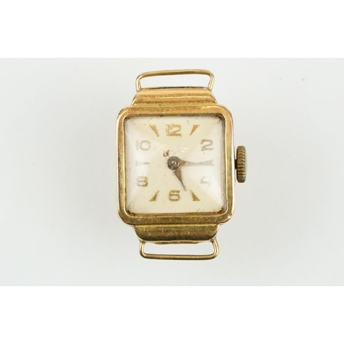 524 - Group of five mid Century gold wrist watches to include a square faced 18ct gold cased watch, the ot... 