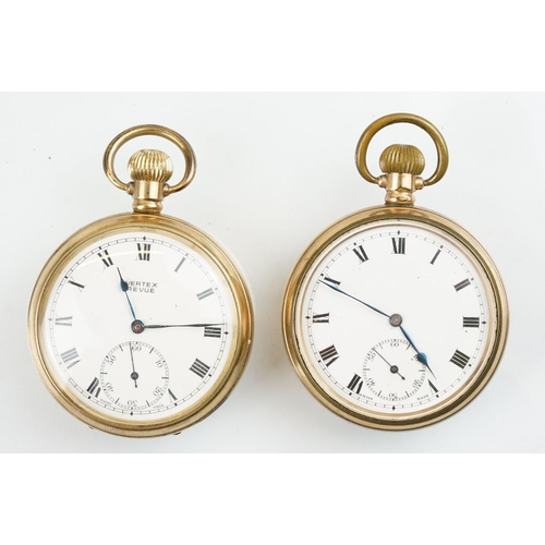 525 - Two early 20th Century gold plated open face pocket watches to include one marked Vertex Revue. Each... 