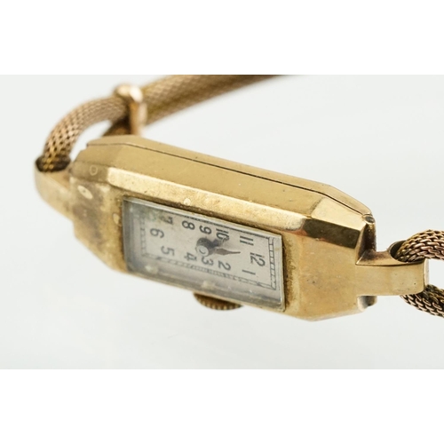 526 - Art Deco 9ct gold dress watch having a rectangular face with arabic numerals to the chapter ring, se... 