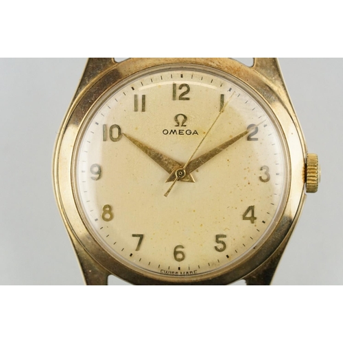 529 - Vintage mid 20th Century Omega 9ct gold cased gentleman's wrist watch. The watch having a round dial... 