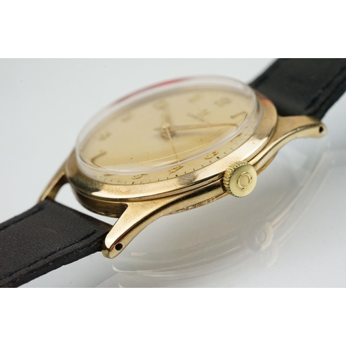 529 - Vintage mid 20th Century Omega 9ct gold cased gentleman's wrist watch. The watch having a round dial... 