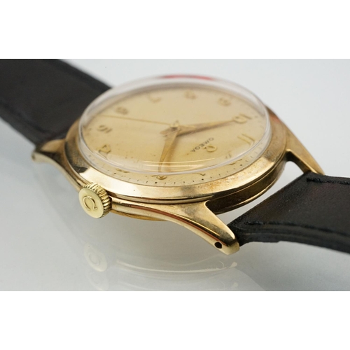 529 - Vintage mid 20th Century Omega 9ct gold cased gentleman's wrist watch. The watch having a round dial... 