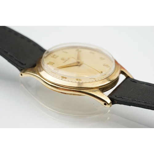 529 - Vintage mid 20th Century Omega 9ct gold cased gentleman's wrist watch. The watch having a round dial... 