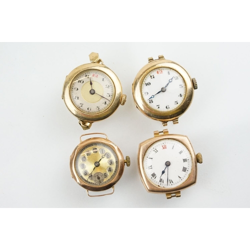 530 - Four early 20th Century 9ct gold wrist watches, three with unsigned movements, one with movement sig... 