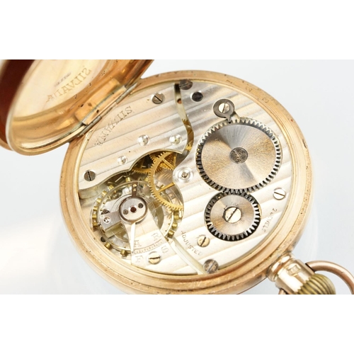 534 - 1930s 9ct gold open face pocket watch. The watch having a white enamelled face with roman numerals t... 