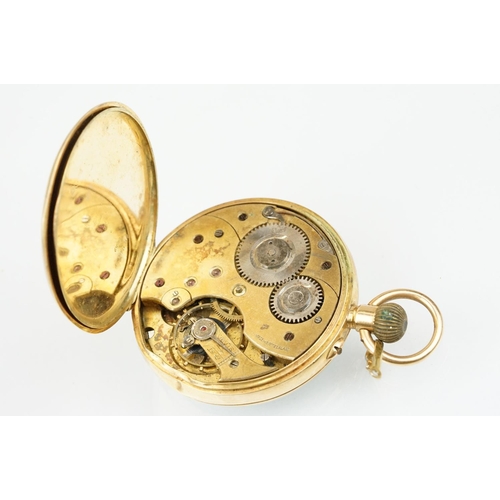 536 - 15ct gold open face pocket watch having a white enamelled dial with arabic numerals to the chapter r... 