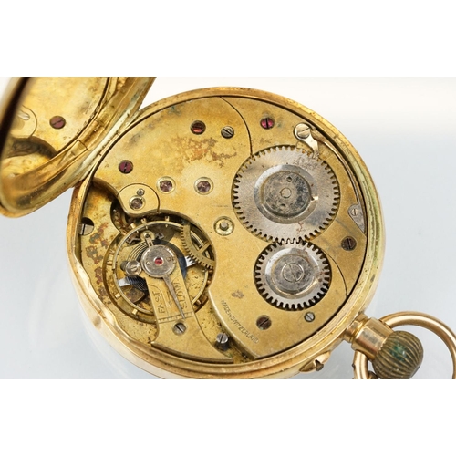 536 - 15ct gold open face pocket watch having a white enamelled dial with arabic numerals to the chapter r... 