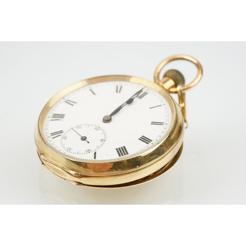 536 - 15ct gold open face pocket watch having a white enamelled dial with arabic numerals to the chapter r... 