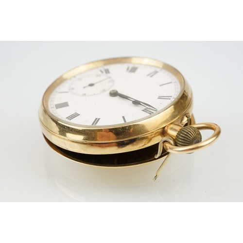 536 - 15ct gold open face pocket watch having a white enamelled dial with arabic numerals to the chapter r... 