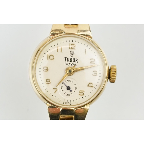 537 - Tudor Royal hallmarked 9ct gold cocktail watch having a round face with arabic numerals to the chapt... 