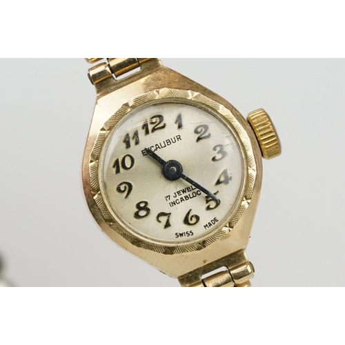 538 - Collection of 9ct gold cased ladies cocktail watches to include Excalibur, Rotary and Lever. All on ... 