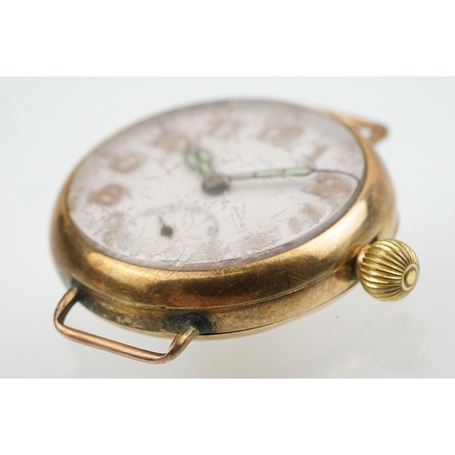 540 - Art Deco 9ct gold wrist watch having a white enamelled face with arabic numerals to the chapter ring... 