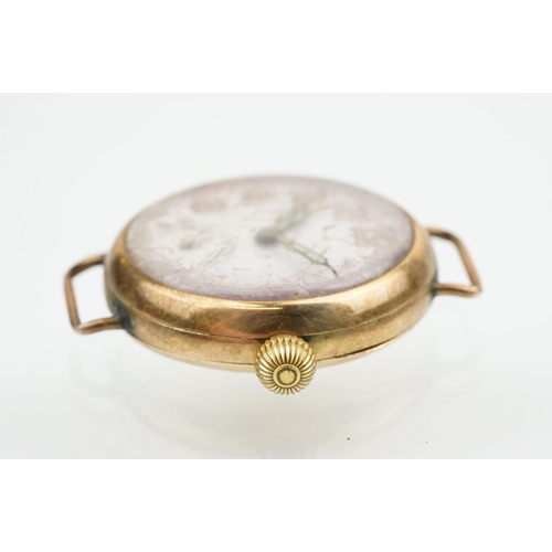 540 - Art Deco 9ct gold wrist watch having a white enamelled face with arabic numerals to the chapter ring... 